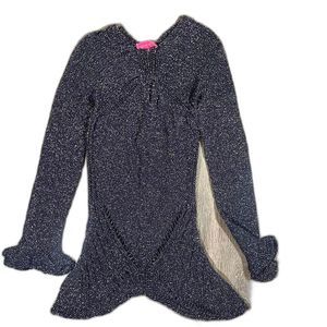 French Shimmering silver‎ mermaid dress with long sleeves Knit Material Size XS